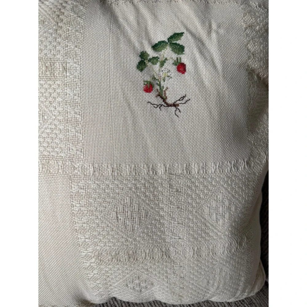 Vintage Cottagecore Embroidered Strawberry Throw Pillow 14